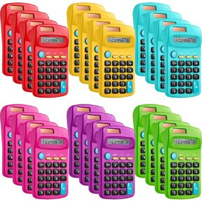 12 Packs Pocket Size Mini Calculator Basic Calculators for Handheld Angled Students 8 Digit Display Solar Battery Dual Power Small Calculator for Students Kids Home Office (6Colors)