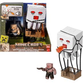 مجموعة شخصية Mattel Minecraft Action ، هجوم Blast مع الأضواء ، الأصوات ، القاذفة والقذيفة ، بالإضافة إلى Piglin Warrior مستوحاة من الفيلم