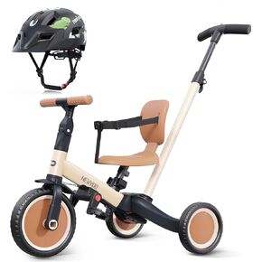 newyoo Toddler Tricycle with Helmet, Toddler Bike, Tricycles for 1-3 Year Olds, Kids Bike Helmet for 1-5 Year Olds, Khaki