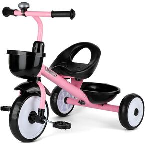 Liberry Toddler Tricycle Age 18-24 Months, Kids Trike with Bell, Front Back Basket and Removable Pedal, 3 Wheel Bike Ourdoor Indoor Riding Toy Gift for Girls Boys 2 3 4 Years Old, Pink