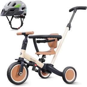 newyoo Toddler Tricycle with Helmet, Toddler Bike, Tricycles for 1-3 Year Olds, Kids Bike Helmet for 1-5 Year Olds, Khaki