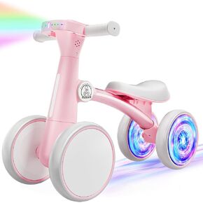 Ridego Loving Lighting Baby Balance Bike Pike for 1 Year Girls Gifts ، Toddler Toys لمدة 12-24 شهرًا مع الموسيقى ، و 4 عجلات صمت Walker Walker ، Toddler First Bike for 12-24 Montr in Kuwait