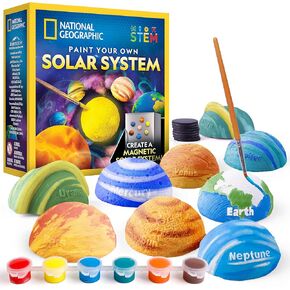 طقم الطلاء National Geographic Magnetic Solar System - طقم Match Match ، Paint 8 Paint و The Sun و Craft مع الدهانات والفرش والمغناطيس والمزيد ، مجموعة فنون الأطفال ، مغناطيس DIY