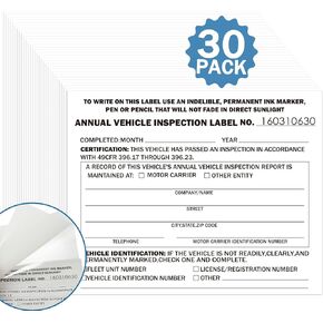 30 حزمة FMCSA ملصق تفتيش المركبات السنوي - DOT 2 -ply سنوي لفحص المركبة ملصق الفينيل لاصق مع صفح mylar ، ملصقات لاصقة للسيارات الداخلية ، 5 "× 4" ، DOT متوافقة