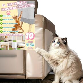 Anti Cat Scratch Furniture Protector - 12 Pack, Clear, 17x12 - Cat Couch Corner Protectors, Cat Scratch Deterrent Tape, Strong Sticky, 60 Pins