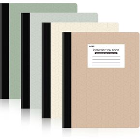 SUNEE Composition Notebooks (4 Pack) - College Ruled Paper, Composition Book, 9 3/4" x 7 1/2", 80 Sheets/160 Pages, Assorted Colors, School, College & Office Supplies