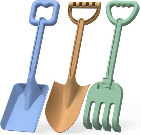 Dilabnba Heavy Duty Beach Sand Shovels, Garden Beach Sandbox Shovels Spade Scoop Rake Tool for Kids Toddlers, Long Handle ABS Plastic Shovel for Digging Snowing Planting - 3 PCS in Kuwait