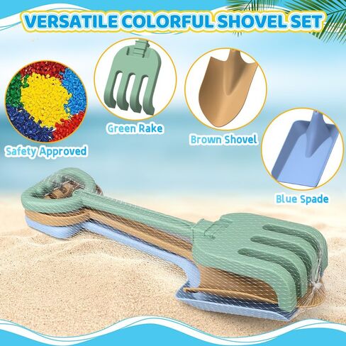 Dilabnba Heavy Duty Beach Sand Shovels, Garden Beach Sandbox Shovels Spade Scoop Rake Tool for Kids Toddlers, Long Handle ABS Plastic Shovel for Digging Snowing Planting - 3 PCS in Kuwait