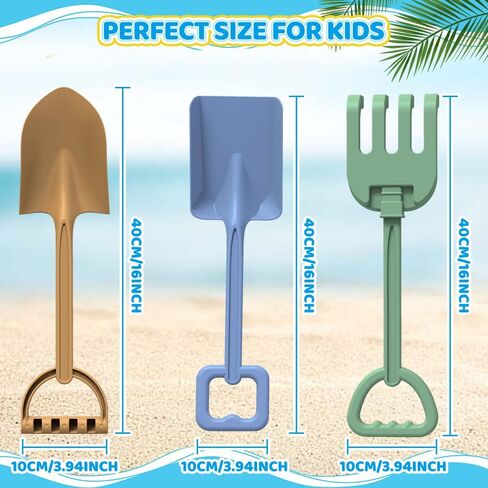 Dilabnba Heavy Duty Beach Sand Shovels, Garden Beach Sandbox Shovels Spade Scoop Rake Tool for Kids Toddlers, Long Handle ABS Plastic Shovel for Digging Snowing Planting - 3 PCS in Kuwait