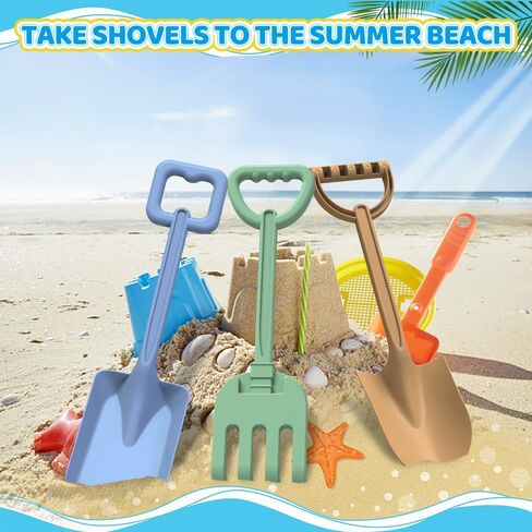 Dilabnba Heavy Duty Beach Sand Shovels, Garden Beach Sandbox Shovels Spade Scoop Rake Tool for Kids Toddlers, Long Handle ABS Plastic Shovel for Digging Snowing Planting - 3 PCS in Kuwait