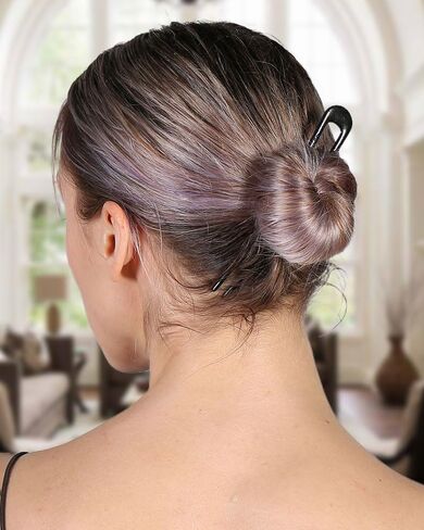 الشعر الفرنسي دبابيس الشعر المعدنية شوكة u على شكل طويل جدا chignon 2 شق العصي للنساء ملحقات الشعر (أسود- 2 قطعة) in Kuwait
