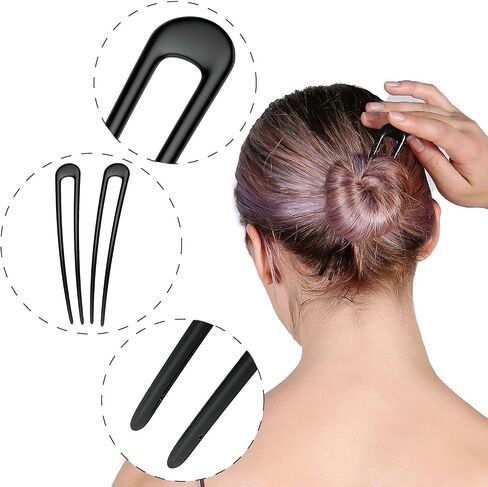 الشعر الفرنسي دبابيس الشعر المعدنية شوكة u على شكل طويل جدا chignon 2 شق العصي للنساء ملحقات الشعر (أسود- 2 قطعة) in Kuwait
