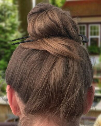 الشعر الفرنسي دبابيس الشعر المعدنية شوكة u على شكل طويل جدا chignon 2 شق العصي للنساء ملحقات الشعر (أسود- 2 قطعة) in Kuwait