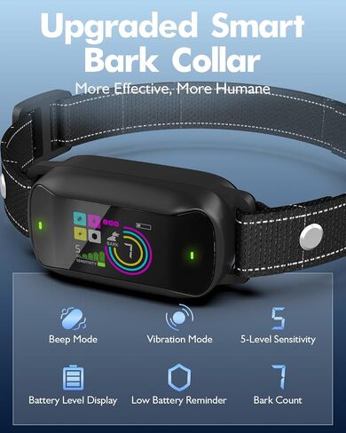 Bark Collar, Smart Dog Training Collar with 5 Sensitivity Levels & 4 Training Modes, Waterproof Automatic Bark Collar for Large Medium Small Dogs with Adjustable Size - Indoor & Outdoor Use (Black) in Saudi Arabia