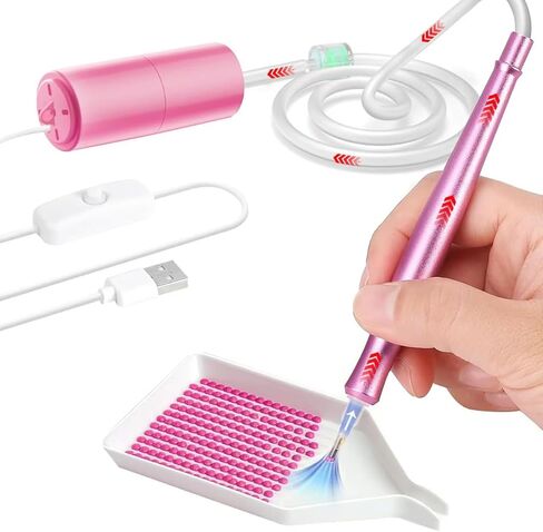 Electric Diamond Painting Pen, Diamond Art Accessories No Wax Needed, E-Painter Vacuum Pen for Diamond Painting with Storage Tray, Diamond Art Pens Tools, Quiet and Stable (Pink) in Kuwait