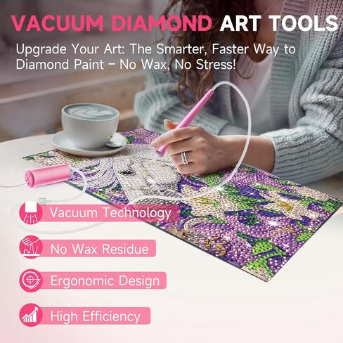 Electric Diamond Painting Pen, Diamond Art Accessories No Wax Needed, E-Painter Vacuum Pen for Diamond Painting with Storage Tray, Diamond Art Pens Tools, Quiet and Stable (Pink) in Kuwait