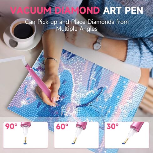 Electric Diamond Painting Pen, Diamond Art Accessories No Wax Needed, E-Painter Vacuum Pen for Diamond Painting with Storage Tray, Diamond Art Pens Tools, Quiet and Stable (Pink) in Kuwait