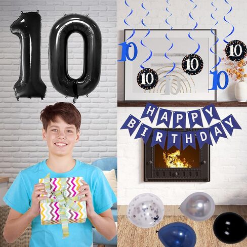 ديكورات عيد الميلاد السادسة عشر للبنين والبنات الأزرق الداكن ، راية عيد ميلاد سعيد أسود رقم 16 بالونات مائدة مائدة رقائق البالونات نجمة النجوم جارلاند قوس كيت-16 سنة لوازم حفلة عيد ميلاد عمرها in Kuwait