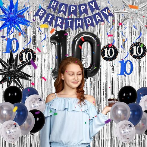 ديكورات عيد الميلاد السادسة عشر للبنين والبنات الأزرق الداكن ، راية عيد ميلاد سعيد أسود رقم 16 بالونات مائدة مائدة رقائق البالونات نجمة النجوم جارلاند قوس كيت-16 سنة لوازم حفلة عيد ميلاد عمرها in Kuwait