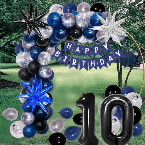 ديكورات عيد الميلاد السادسة عشر للبنين والبنات الأزرق الداكن ، راية عيد ميلاد سعيد أسود رقم 16 بالونات مائدة مائدة رقائق البالونات نجمة النجوم جارلاند قوس كيت-16 سنة لوازم حفلة عيد ميلاد عمرها in Kuwait