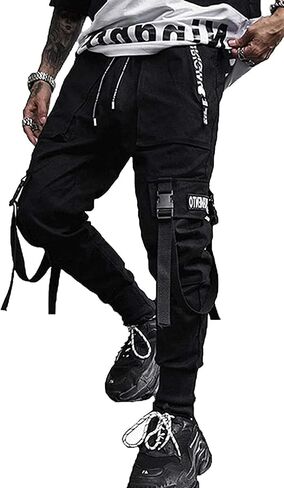 Men's Jogger Pants Punk Cargo Baggy Techwear Hip Hop Harem Pants Streetwear Tactical Track Pants Black White-21 Small in Kuwait