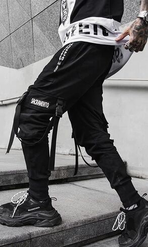 Men's Jogger Pants Punk Cargo Baggy Techwear Hip Hop Harem Pants Streetwear Tactical Track Pants Black White-21 Small in Kuwait