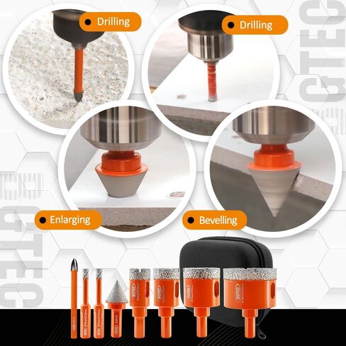 Diamond Core Drill Bit Kit BGTEC Hole Saw Tile Cutter for Porcelain Tile Ceramic Marble Brick, 8pcs Triangle Shank 6/6/20/25/35/50mm+20mm Diamond Chamfer Finger Bit+6mm Carbide Tip Drill Bits in Saudi Arabia