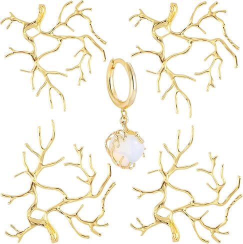 4pcs Branch Shape Blanks for Jewelry Making, Brass Pendant Bezel Jewelry Blanks, Pendant Claw Trays Accessories for Making Necklace Bracelet Earrings Keychain- Silver in Kuwait