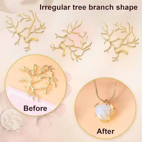 4pcs Branch Shape Blanks for Jewelry Making, Brass Pendant Bezel Jewelry Blanks, Pendant Claw Trays Accessories for Making Necklace Bracelet Earrings Keychain- Silver in Kuwait