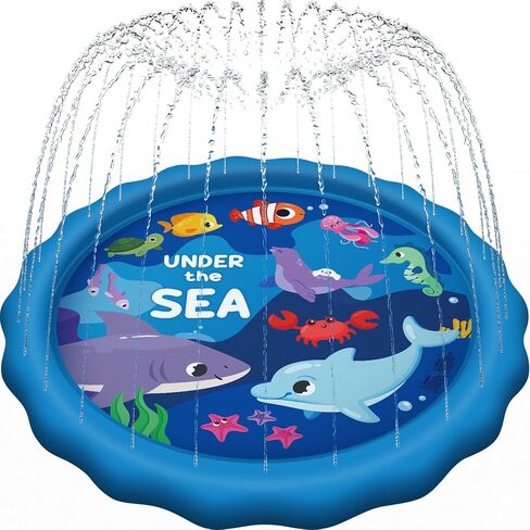 Splash Pad “Under The Sea", Toddler Outdoor Toys Spray Water for Aged 3+, Kids Outside Sprinkler Cooling Play Mat for Learning, Summer Fun for Boys & Girls in Yards (67 inch, Blue) in Saudi Arabia