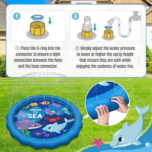 Splash Pad “Under The Sea", Toddler Outdoor Toys Spray Water for Aged 3+, Kids Outside Sprinkler Cooling Play Mat for Learning, Summer Fun for Boys & Girls in Yards (67 inch, Blue) in Saudi Arabia