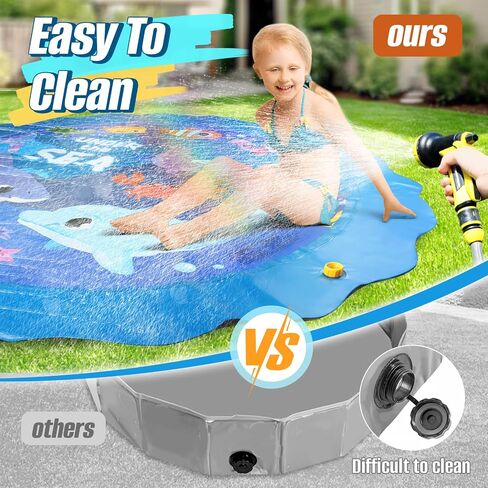 Splash Pad “Under The Sea", Toddler Outdoor Toys Spray Water for Aged 3+, Kids Outside Sprinkler Cooling Play Mat for Learning, Summer Fun for Boys & Girls in Yards (67 inch, Blue) in Saudi Arabia