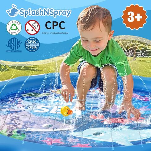 Splash Pad “Under The Sea", Toddler Outdoor Toys Spray Water for Aged 3+, Kids Outside Sprinkler Cooling Play Mat for Learning, Summer Fun for Boys & Girls in Yards (67 inch, Blue) in Saudi Arabia