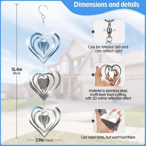 3PCS Heart Bird Scare Discs Set,Double-Sided Bird Reflectors,Highly Reflective Wind Spinners Bird Devices to Scare Birds Away from Yards Outdoor Garden Decor in Saudi Arabia