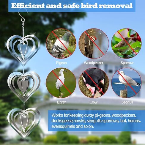 3PCS Heart Bird Scare Discs Set,Double-Sided Bird Reflectors,Highly Reflective Wind Spinners Bird Devices to Scare Birds Away from Yards Outdoor Garden Decor in Saudi Arabia