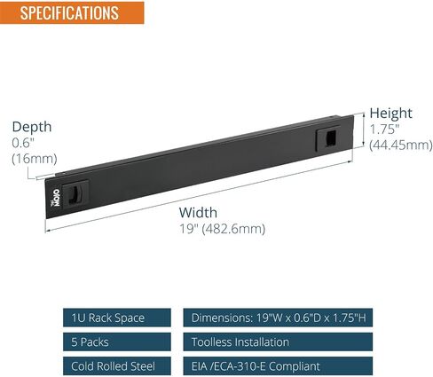 1U Blank Panel, Plastic Rack Blank Panel, Rack Mount Plate for 19 in Server Rack Enclosure or Network Cabinet, Toolless Mounting, Black(10 Pack) in Saudi Arabia