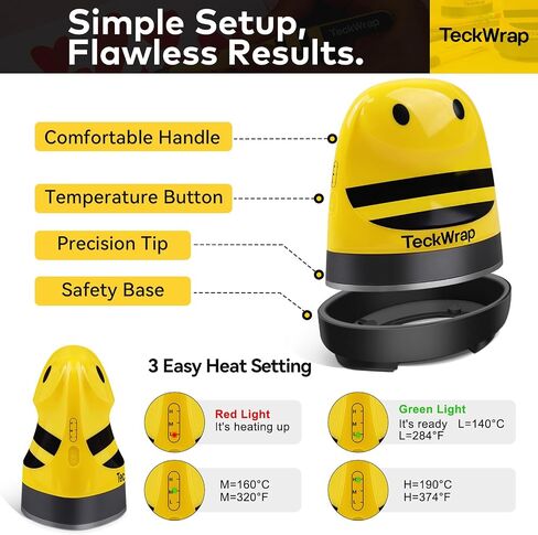 TECKWRAP Mini Heat Press Small Iron Portable Handy Heat Press Machine for T Shirts, Hats, Shoes, Bags, Cap, and Small Vinyl Projects (Yellow Bee) in Saudi Arabia