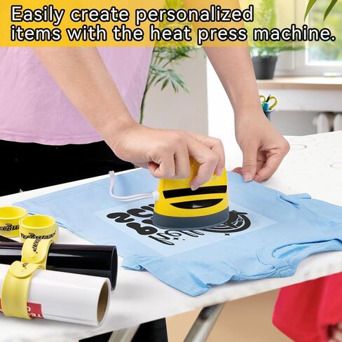TECKWRAP Mini Heat Press Small Iron Portable Handy Heat Press Machine for T Shirts, Hats, Shoes, Bags, Cap, and Small Vinyl Projects (Yellow Bee) in Saudi Arabia