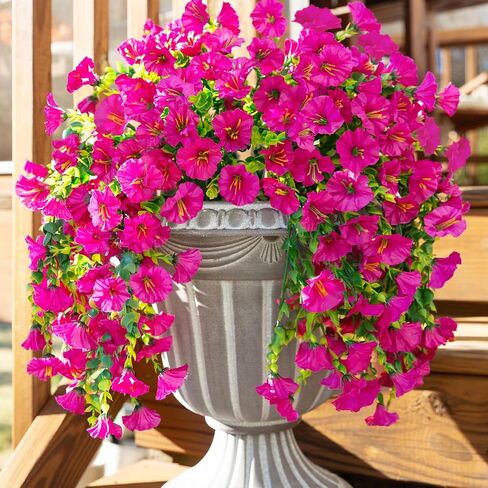 Ivydale 2 PCS Artificial Fall Fake Hanging Flowers Plants Outdoor,Silk Morning Glory Faux Flowers with Eucalyptus Leaves,UV Resistant Realistic Hanging Plant For Home Garden Decor (Orange(Brown Leaf)) in Saudi Arabia
