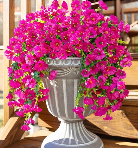 Ivydale 2 PCS Artificial Fall Fake Hanging Flowers Plants Outdoor,Silk Morning Glory Faux Flowers with Eucalyptus Leaves,UV Resistant Realistic Hanging Plant For Home Garden Decor (Orange(Brown Leaf)) in Saudi Arabia