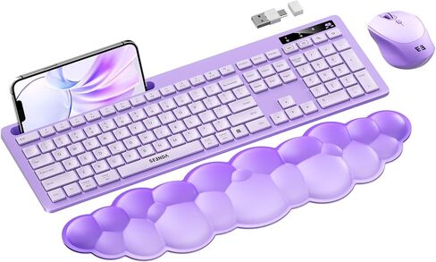 لوحة مفاتيح وماوس لاسلكي من سيندا مع مسند معصم سحابي، لوحة مفاتيح لطيفة كاملة الحجم مع حامل هاتف، مستقبل USB A&Type C، اتصال لاسلكي لأجهزة Mac/Windows/PC، وردي فاقع in Kuwait