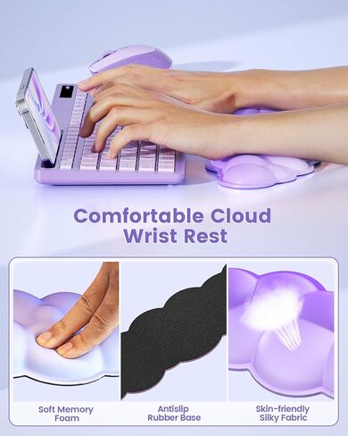 لوحة مفاتيح وماوس لاسلكي من سيندا مع مسند معصم سحابي، لوحة مفاتيح لطيفة كاملة الحجم مع حامل هاتف، مستقبل USB A&Type C، اتصال لاسلكي لأجهزة Mac/Windows/PC، وردي فاقع in Kuwait