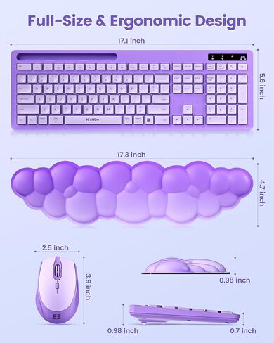 لوحة مفاتيح وماوس لاسلكي من سيندا مع مسند معصم سحابي، لوحة مفاتيح لطيفة كاملة الحجم مع حامل هاتف، مستقبل USB A&Type C، اتصال لاسلكي لأجهزة Mac/Windows/PC، وردي فاقع in Kuwait