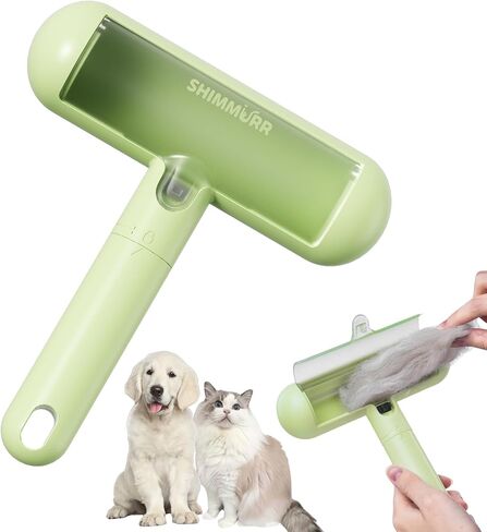 Reusable Pet Hair Remover - Lint Roller for Dog & Cat Fur - for Furniture, Carpet, Clothing - Detachable Handle (Green) in Saudi Arabia
