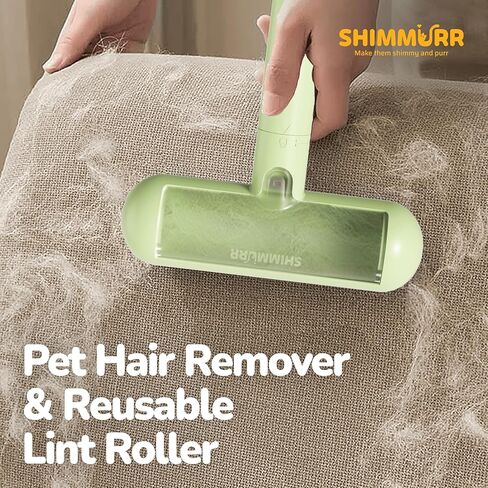 Reusable Pet Hair Remover - Lint Roller for Dog & Cat Fur - for Furniture, Carpet, Clothing - Detachable Handle (Green) in Saudi Arabia