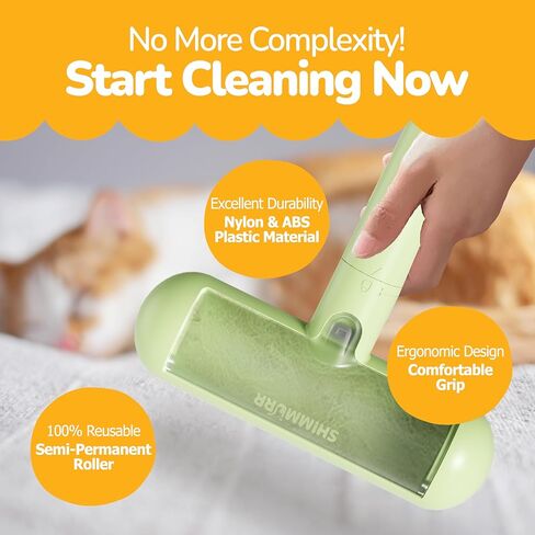 Reusable Pet Hair Remover - Lint Roller for Dog & Cat Fur - for Furniture, Carpet, Clothing - Detachable Handle (Green) in Saudi Arabia