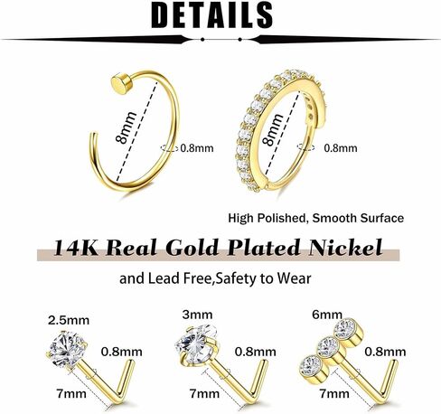 20G Stainless Steel Nose Rings, L Shaped Nose Studs and Nose Rings Hoops, Cute Heart Square CZ Nose Screw Piercing Jewelry 24Pcs Silver For Women in Saudi Arabia