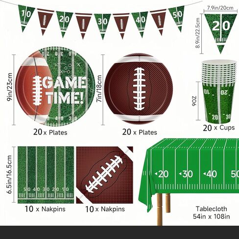 Football Party Supplies Kit Serve 24,Dinner Plates, Napkins,Cups,Banner and Touchdown Tablecloth,Football Party Decorations, Football Birthday Party Supplies in Saudi Arabia