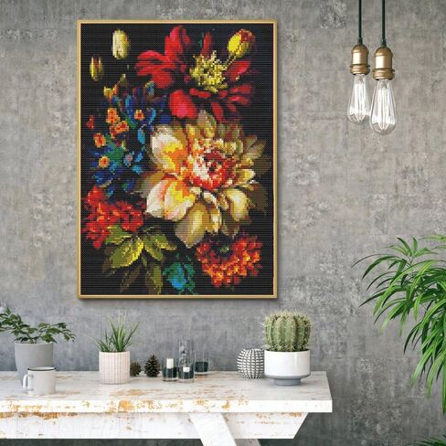 Eiazuiks Stamping Cross Stitch Kit, Flowers Counting Cross Stitch Kit for Adult Beginners, Full Line DIY Stitching Kit for Home Decor Cross Stitch Patterns 12x16 inches in Kuwait