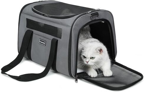 Cat Travel Carrier-حقيبة حاملة للكلاب قابلة للطي ، حقيبة الحيوانات الأليفة الناعمة على الوجهين تصل إلى 20 رطلاً ، دليل هروب على الوجهين على الوجهين مع 4 نوافذ تهوية ، حاملة جرو السفر المعتمدة من شركة الطيران (الأزرق) in Kuwait